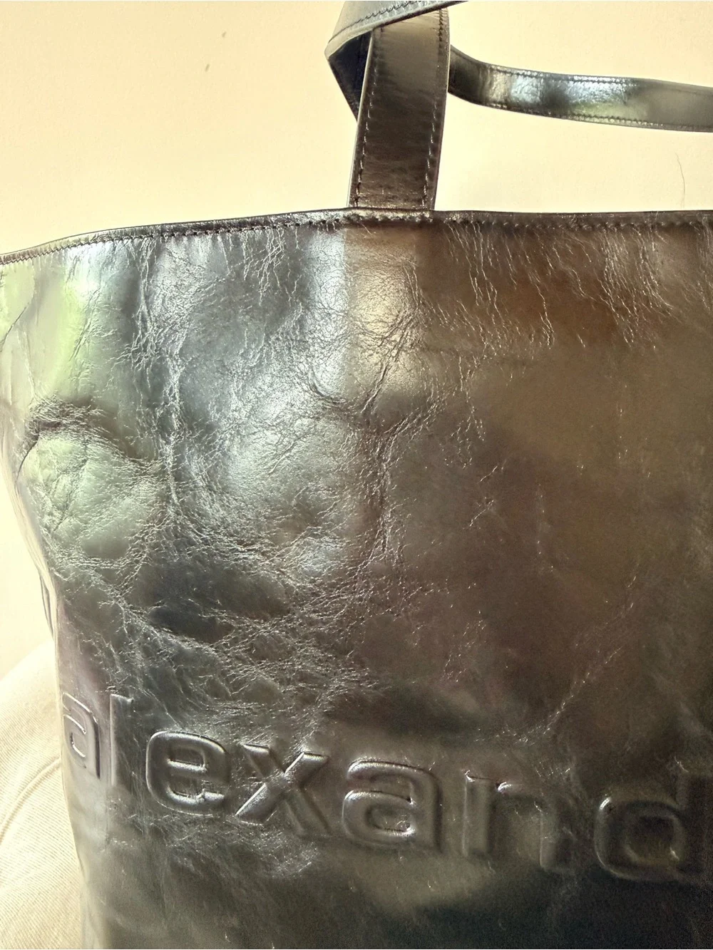 Alexander Wang Black Crinkled Leather Punch Large Tote Bag Pristine $595 Current - Picture 5 of 7